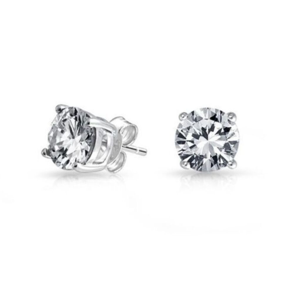 NWT Renaissance Collection 14k White Gold Plated CZ Stud Earrings Over Sterling